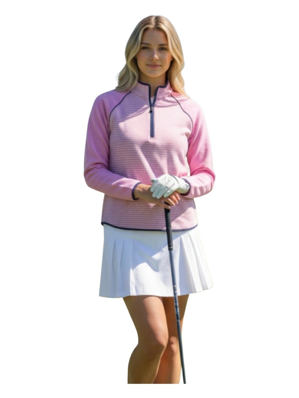 Clover By Bobby Jones Womens Purple Striped Quarter Zip Golf Pullover Medium